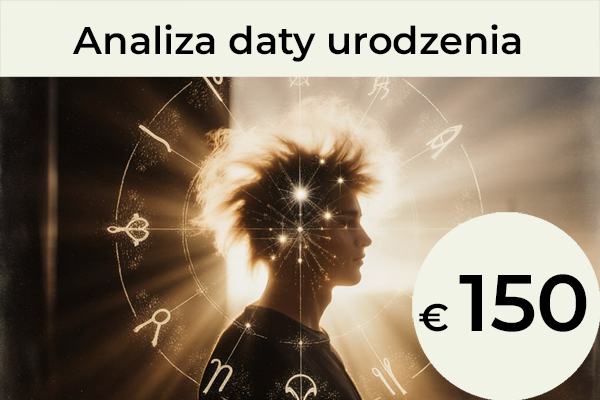 Analiza Daty Urodzenia: Moja metoda analizy Twojej daty urodzenia łączy numerologię, astrologię oraz wybrane elementy innych systemów obliczeniowych. Takie podejście pozwala uzyskać pełne zrozumienie Twoich mocnych i słabych stron oraz wewnętrznych lęków, które w Twoim życiu wymagają szczególnej uwagi.  Przyglądamy się także temu, jak widzą Cię inni oraz jak postrzegasz siebie. Odkryjesz, czego potrzebujesz się nauczyć i co przezwyciężyć, które obszary życia są dla Ciebie najbardziej odpowiednie oraz gdzie koncentruje się Twoja główna energia, aby wspierać Cię w realizacji Twoich lekcji karmicznych.  / 150 €