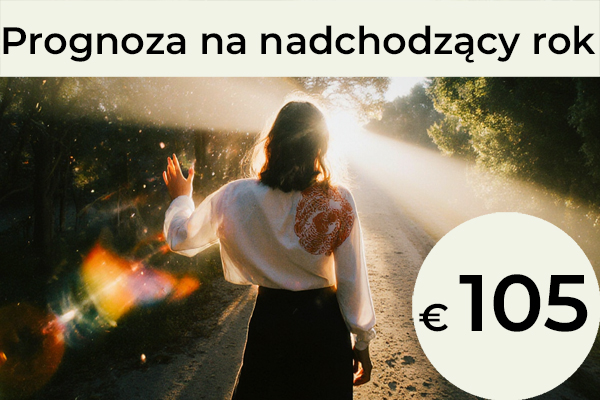 Prognoza na nadchodzący rok: Tworzona w oparciu o połączenie astrologii i numerologii. Przyglądamy się głównemu tematowi Twojego osobistego roku: Na co sprzyja ten czas i czego nowego masz się nauczyć? Jakie wewnętrzne bariery jesteś gotowy(a) pokonać, a jakie jakości jesteś zaproszony(a) rozwijać w sobie?  Omawiamy także możliwe konflikty oraz wskazujemy obszary, które w tym okresie wymagają szczególnej uwagi.  / 105 €