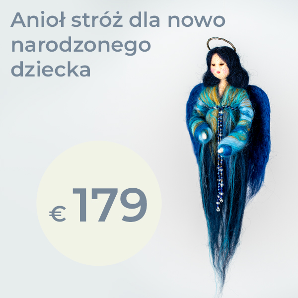 Anioł stróż na narodziny – stworzony z miłością dla nowego życia. Ten ręcznie wykonany anioł z najdelikatniejszej wełny jest subtelnym towarzyszem wyjątkowego początku. Powstaje z wielką starannością i miłością do detalu, niosąc w sobie cechy, które mają wzmacniać i chronić nowonarodzone dziecko na jego życiowej drodze.  Na podstawie daty urodzenia anioł otrzymuje indywidualne znaczenie – osobisty symbol ochrony, światła i miłości, które będą towarzyszyć dziecku od pierwszych chwil życia.  To niepowtarzalny, wartościowy prezent z okazji narodzin oraz piękna pamiątka, która może towarzyszyć przez całe życie.  Długość: ok. 30 cm